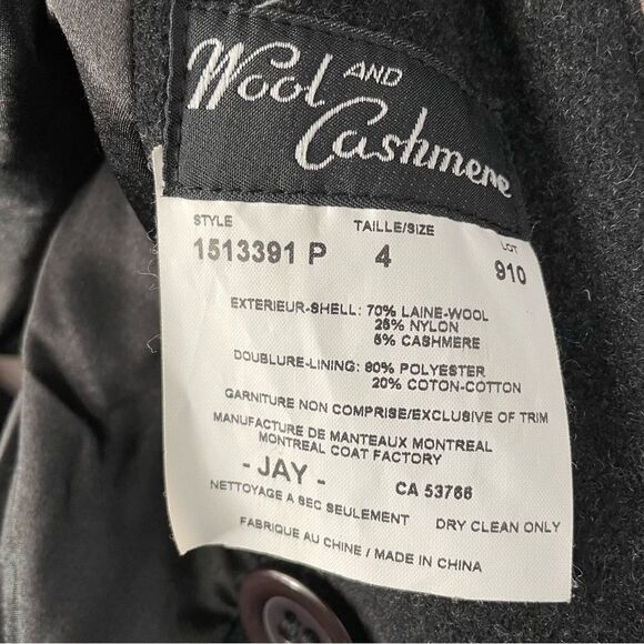 [4] Vintage Dark Grey Wool & Cashmere Pea Coat with Brown Buttons - Picture 10 of 12